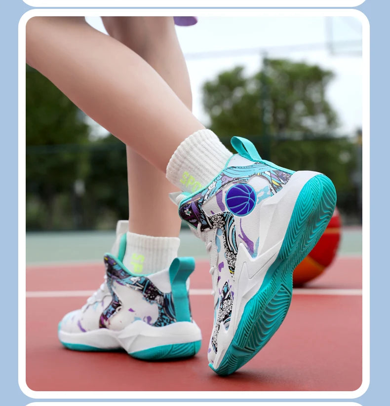 Zapatillas de baloncesto de moda para niños, zapatillas altas, zapatillas deportivas informales para niños, zapatillas de gimnasio antideslizantes con protección en el tobillo para niños