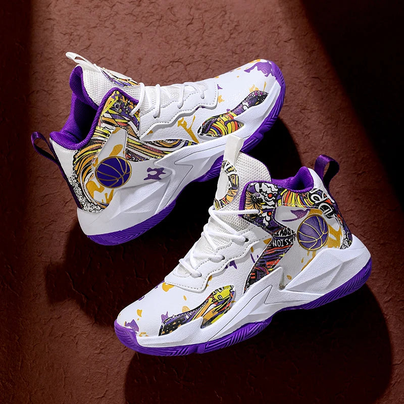 Zapatillas de baloncesto de moda para niños, zapatillas altas, zapatillas deportivas informales para niños, zapatillas de gimnasio antideslizantes con protección en el tobillo para niños