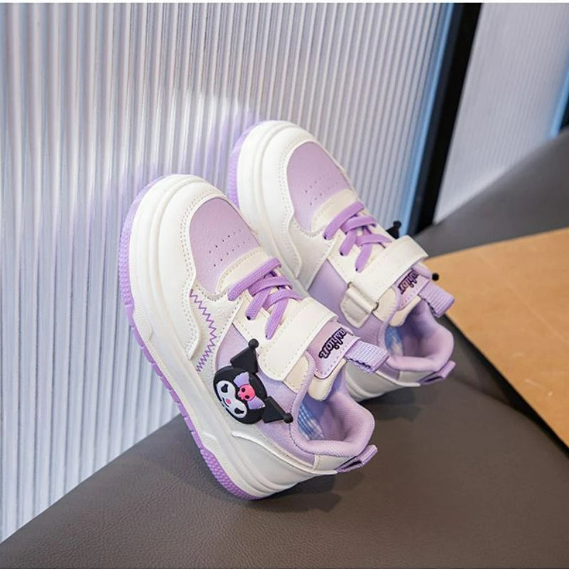 Zapatos informales para niños, zapatillas de deporte de cuero PU con dibujos animados, zapatos deportivos para primavera y otoño para niños, zapatos antideslizantes de color rosa y morado, talla 22-36