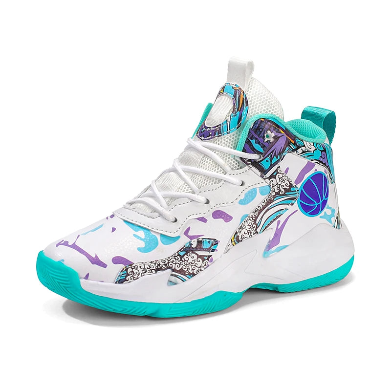 Zapatillas de baloncesto de moda para niños, zapatillas altas, zapatillas deportivas informales para niños, zapatillas de gimnasio antideslizantes con protección en el tobillo para niños