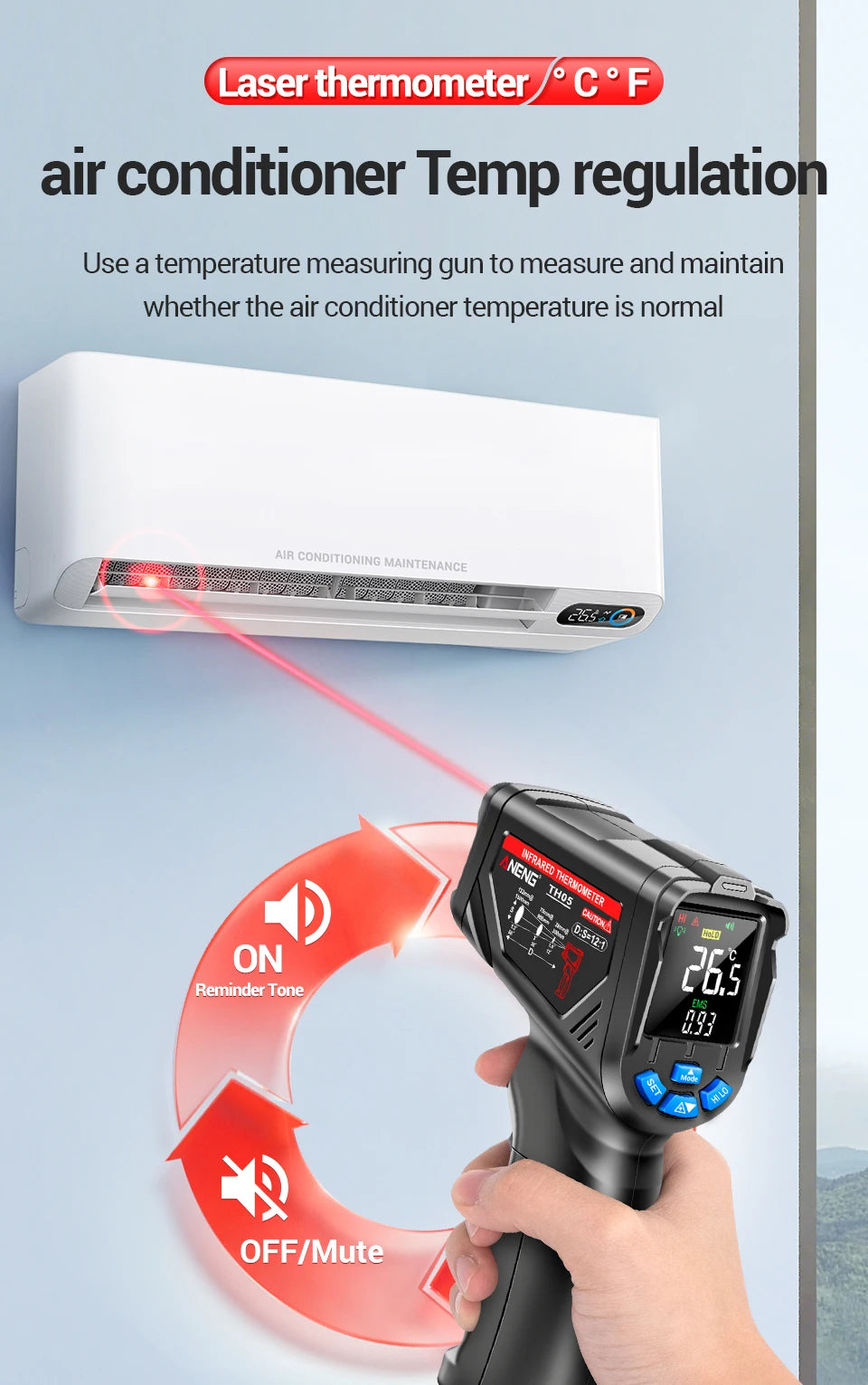 Termómetro Infrarrojo Digital Sin Contacto -20~650 ℃   ANENG TH05 IR láser Termometro pirómetro pistola láser medidor de temperatura herramientas
