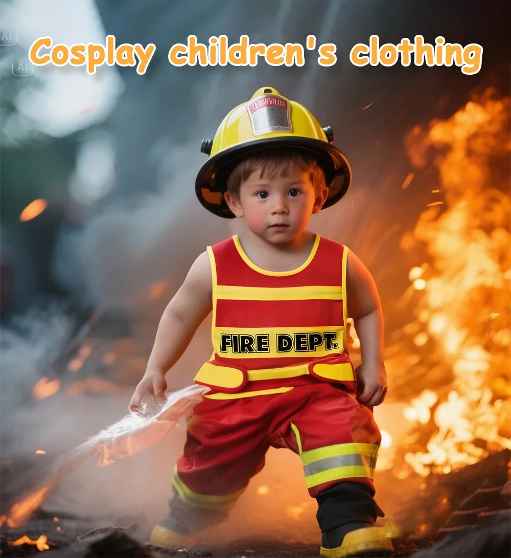 Dos tipos de disfraces de rol profesionales, bomberos, chalecos de juego de rol de policía de tráfico, accesorios de juego para niños