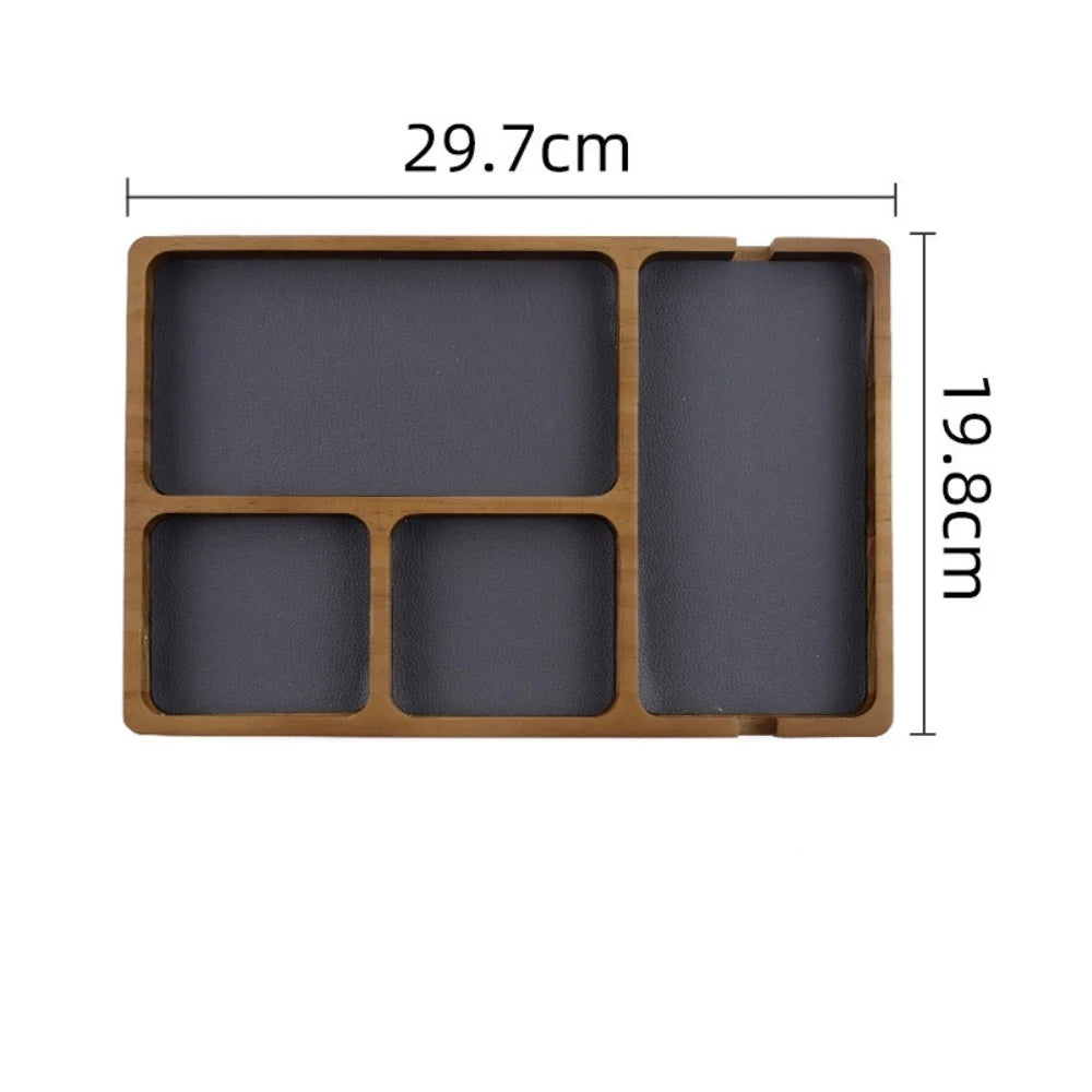 Caja de almacenamiento de escritorio de madera para oficina con rejilla de madera maciza para gafas, auriculares, teléfonos móviles y artículos diversos, bandeja de almacenamiento de madera