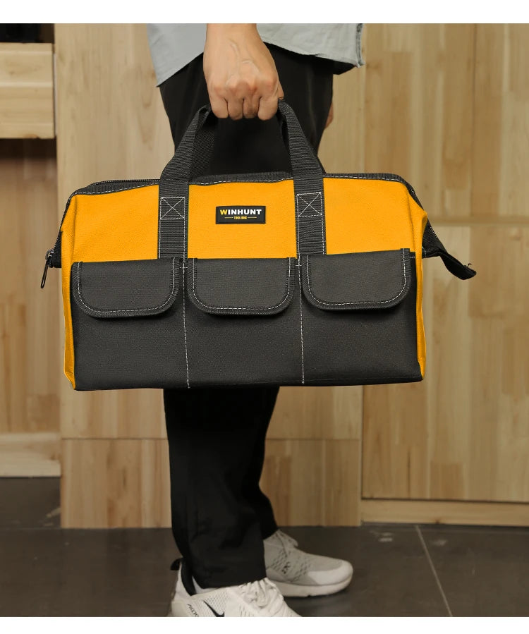 Bolsa de herramientas para hombres, bolsa de herramientas resistente, bolsa de boca ancha para varios instrumentos, electricista carpintero mecánico (amarillo)