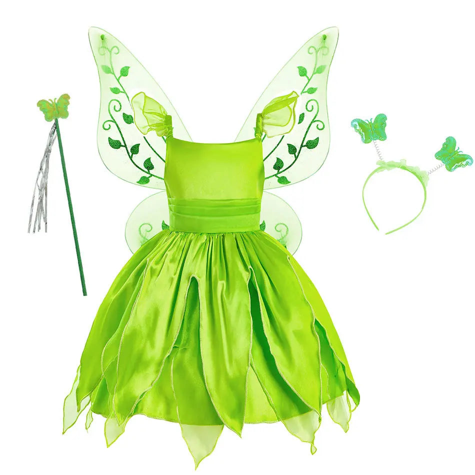 Vestido de Hada de las flores para niñas, vestido de princesa con alas, disfraz de princesa de Halloween, fiesta de elfos, Tinkerbell, vestido de campanilla