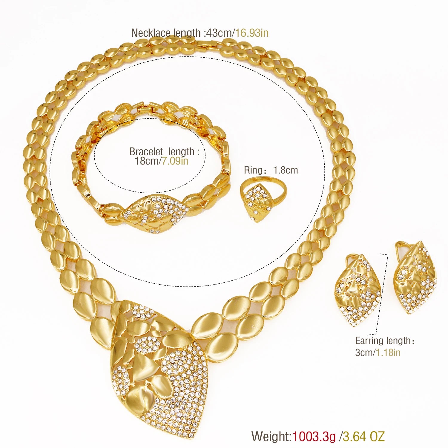 Conjuntos de joyas de calidad para mujer, diseño de lujo, collar de Color dorado, pendientes, anillo, pulsera, regalo de fiesta de boda