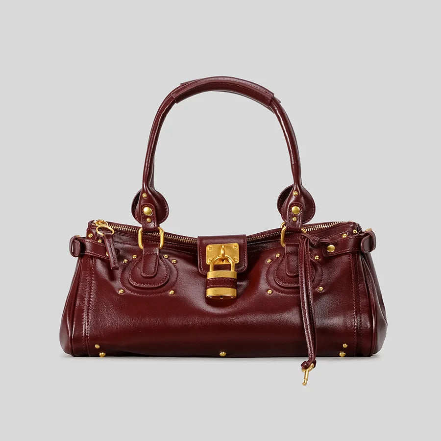 Bolso con Cabeza de Candado Retro, Bolso con Almohada con Remaches, Bolso de Chica Estilo Millennium, Bolso Cruzado para Ir al Trabajo