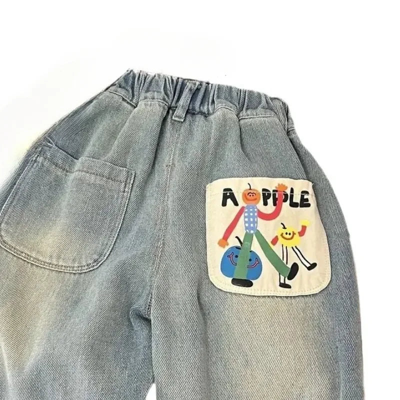 Primavera y otoño pantalones vaqueros para niños nuevos pantalones de tubo rectos casuales sueltos simples de moda pantalones de bebé