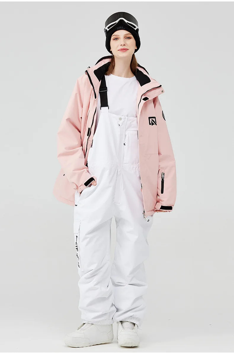Traje de esquí para hombre y mujer, chaqueta de esquí impermeable a prueba de viento y pantalones con correa, traje cálido de invierno para pareja, novedad de 2023