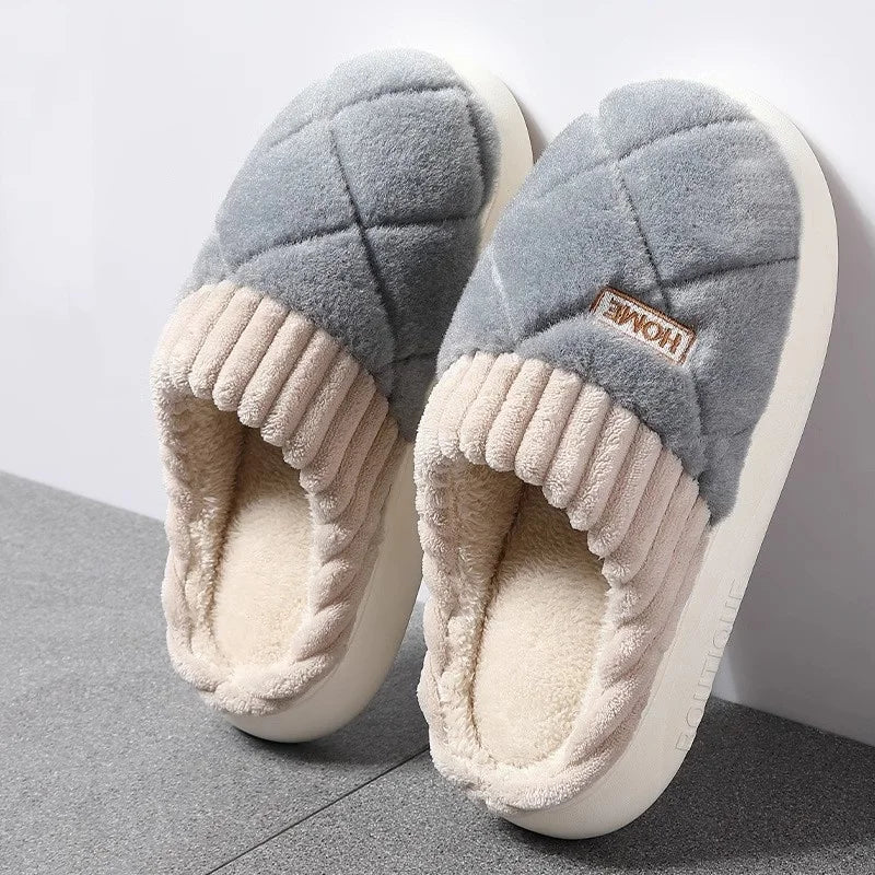 Zapatillas de casa informales para mujer, pantuflas de felpa de fondo suave, pantuflas térmicas antideslizantes, zapatillas planas informales a la moda para interiores e invierno para hombre