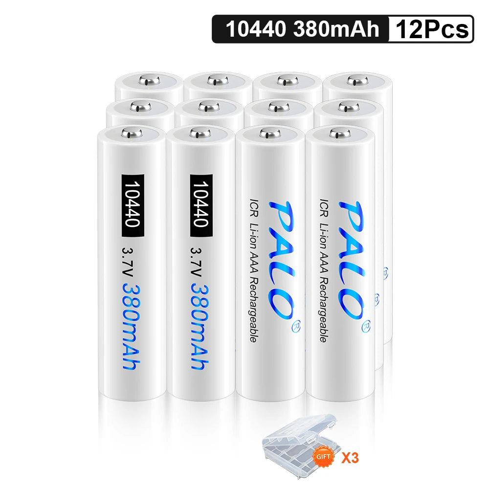 PALO 3,7 V 10440 batería 380mAh botón superior 10440 batería de litio recargable AAA baterías de iones de litio recargables con caja AAA