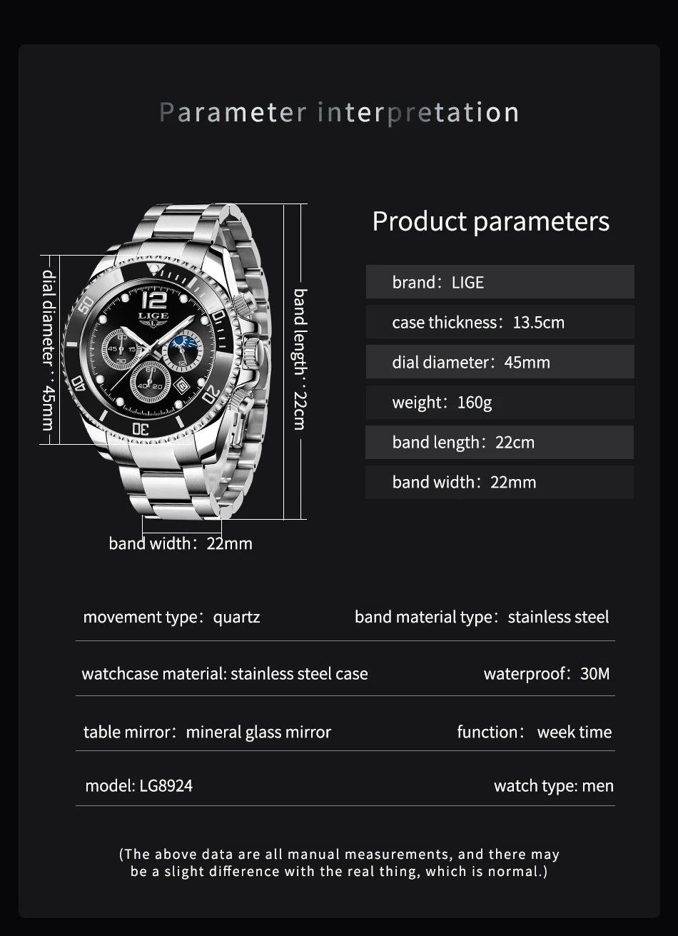Reloj Masculino LIGE, nuevo reloj de cuarzo militar para hombre, relojes impermeables de lujo a la moda, cronógrafo con fecha de negocios para hombre