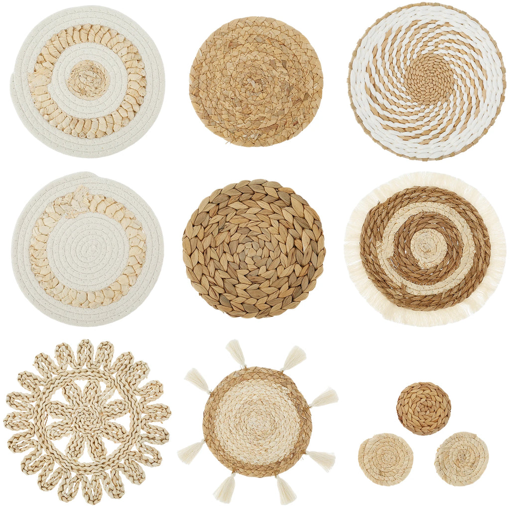 11 Uds. Decoración de cesta de pared tejida, decoración de pared de mimbre decorativa, cestas de pared de mimbre hechas a mano, cesta de pared estética, decoración tejida