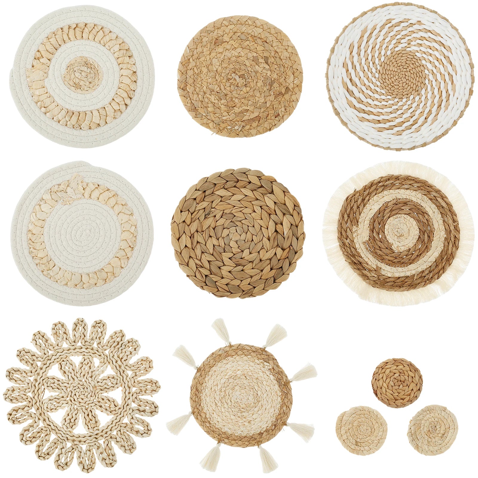 11 Uds. Decoración de cesta de pared tejida, decoración de pared de mimbre decorativa, cestas de pared de mimbre hechas a mano, cesta de pared estética, decoración tejida