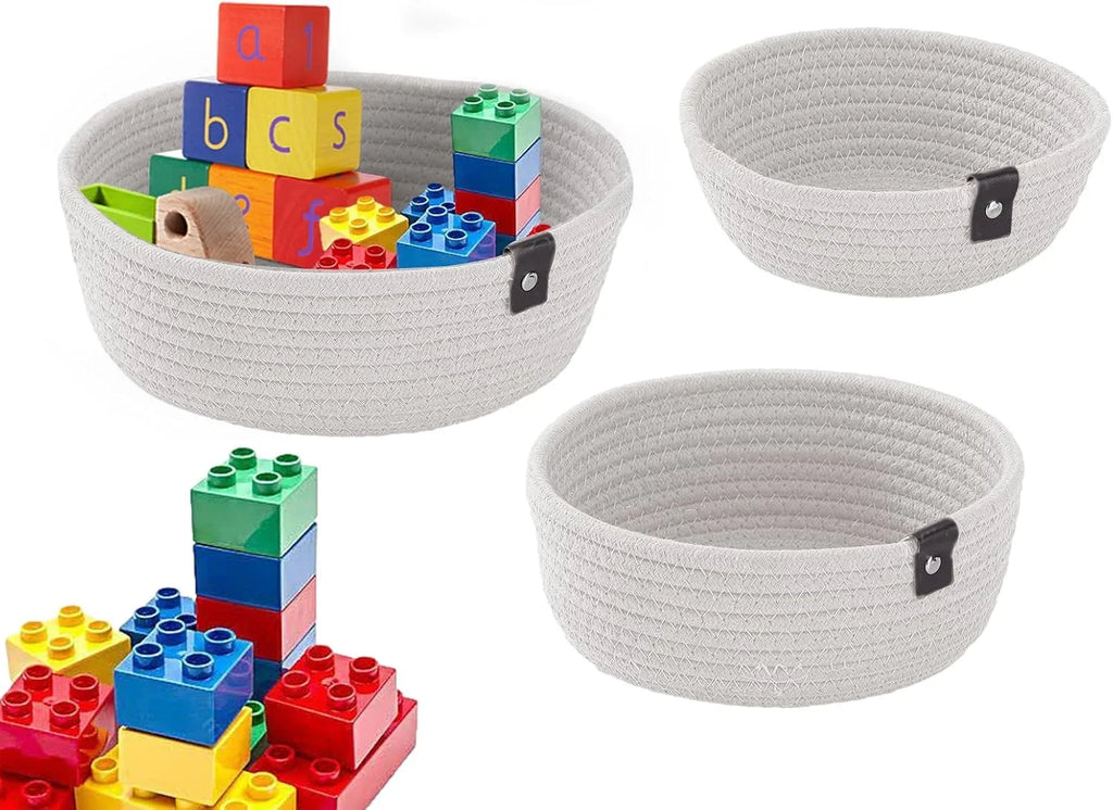 Juego de cestas de almacenamiento de 3 uds., cestas de cuerda tejida de algodón Natural para cestas de almacenamiento para regalos, contenedores de almacenamiento pequeños vacíos con asa