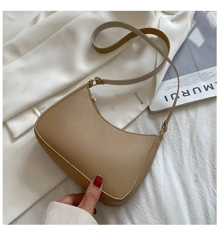 Bolso de mano Retro de cuero PU para mujer, bolsa de hombro y axilas, informal, Color sólido, a la moda, novedad