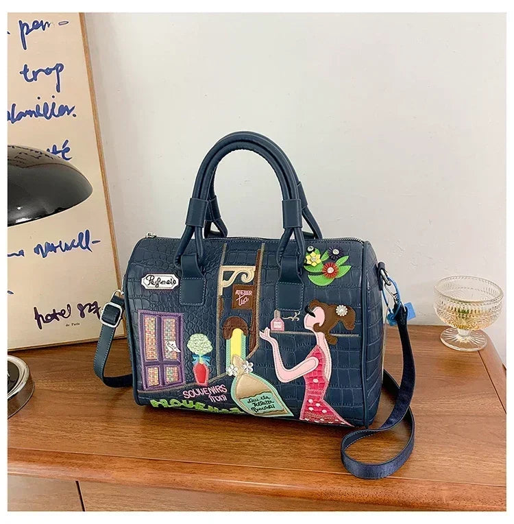 Bolso de mujer tridimensional bordado europeo y americano nuevo bolso Boston de hombro de gran capacidad bolso cruzado de moda