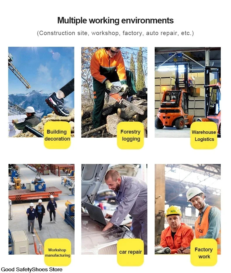 Zapatos de seguridad protectores con punta de acero indestructibles, zapatos de trabajo antideslizantes y resistentes a la abrasión, zapatillas cómodas y resistentes para hombres ﻿