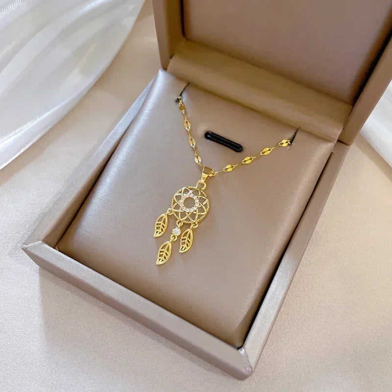 Collar atrapasueños minimalista de acero inoxidable para mujer, gargantilla con colgante de cristal y borla, joyería de moda para mujer