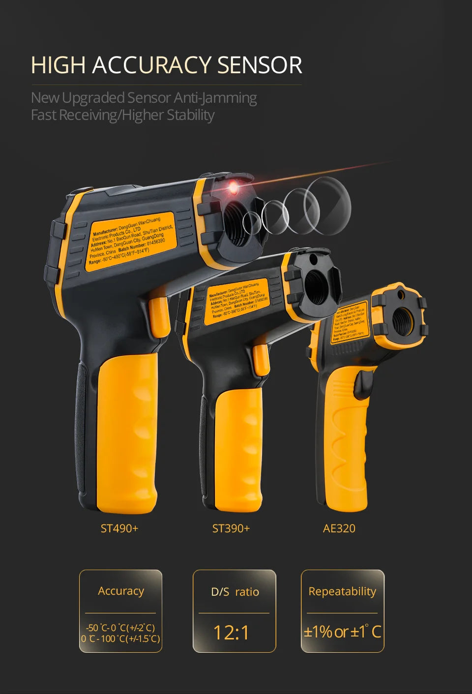 Termómetro infrarrojo Digital medidor de temperatura láser pirómetro sin contacto higrómetro IR Termometro Color LCD alarma de luz