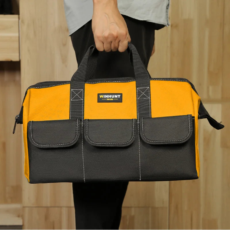 Bolsa de herramientas para hombres, bolsa de herramientas resistente, bolsa de boca ancha para varios instrumentos, electricista carpintero mecánico (amarillo)