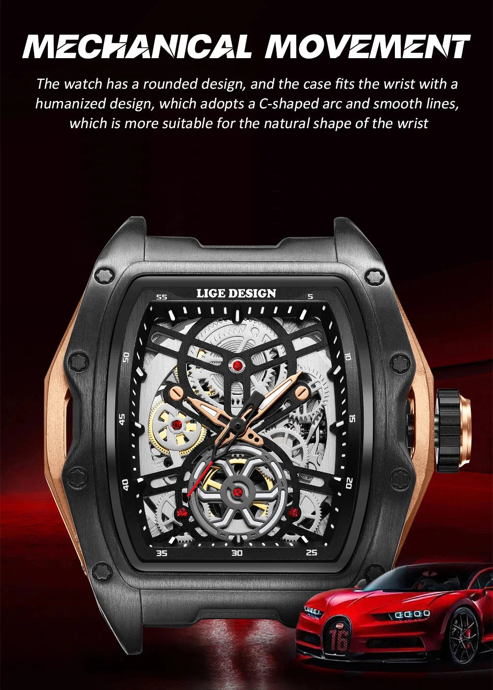 Reloj LIGE 2026 Nuevo de Lujo para Hombre, Deportivo, Automático, Mecánico, con Correa, Reloj de Pulsera Masculino