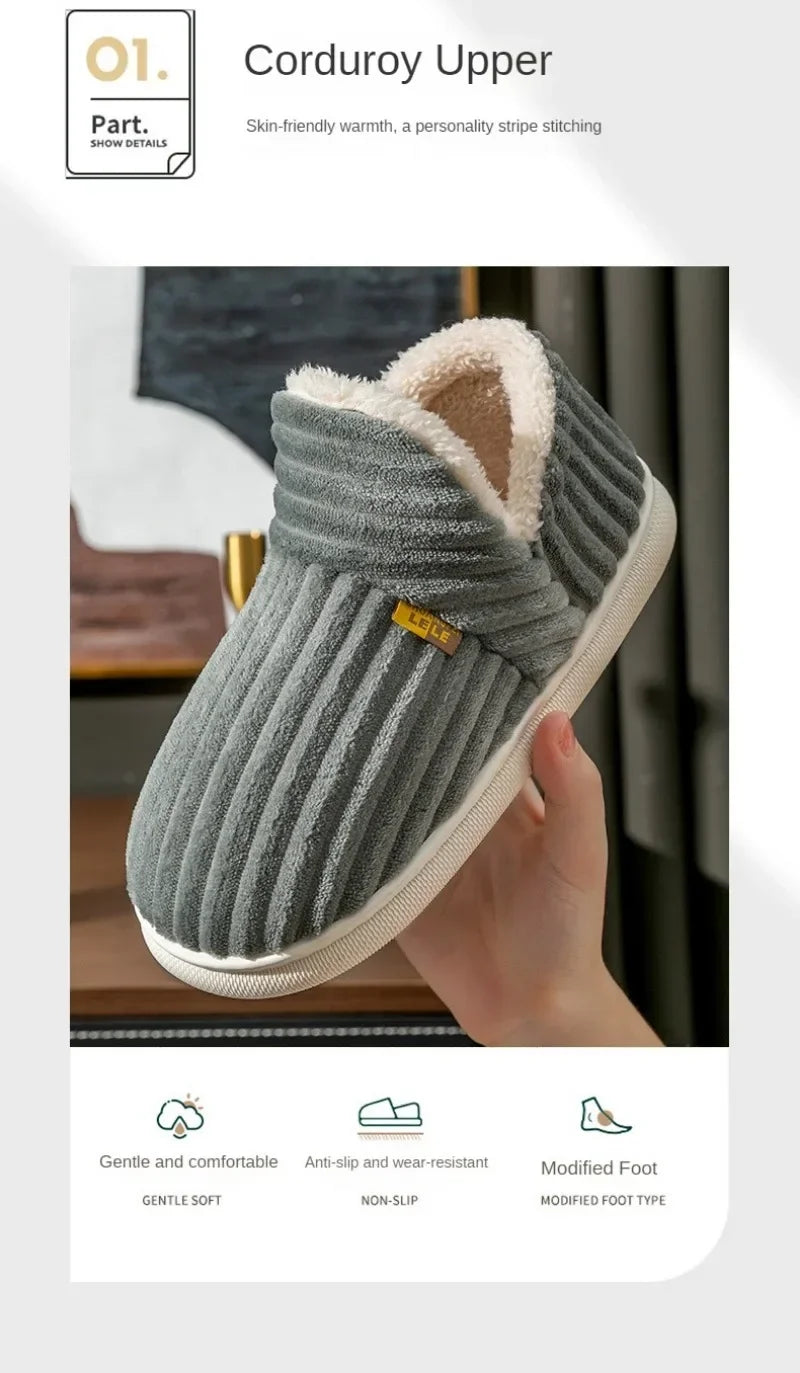 Zapatillas de piel peluda para hombre y mujer, zapatos de algodón con suela suave, cálidos, a la moda, de felpa, para el hogar