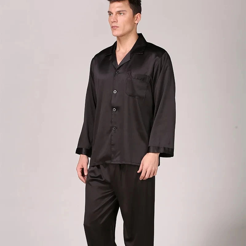 Pijamas para hombre, Primavera Verano, seda fina de hielo, lujoso, holgado, traje para el hogar, conjunto de pijamas de satén para hombre, conjunto de pijamas de noche para hombre