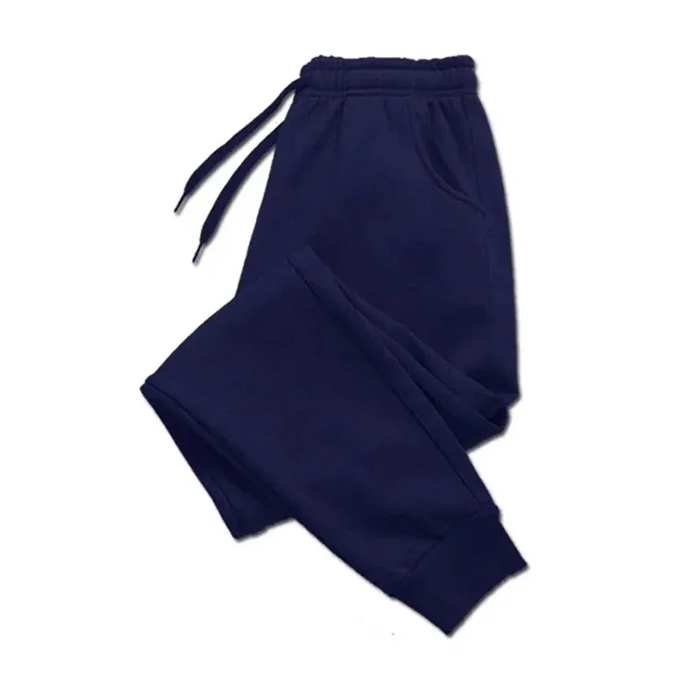 Pantalones informales para hombre, pantalones de chándal de lana para otoño e invierno, pantalones deportivos para correr para hombre, pantalones largos de entrenamiento de Color sólido a la moda