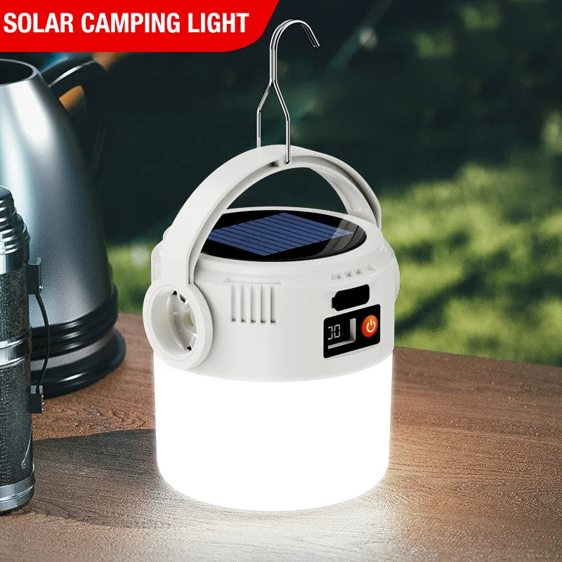 Luz de camping de larga resistencia, luz de tienda recargable al aire libre con energía solar, luz de emergencia, compacta y portátil, recha