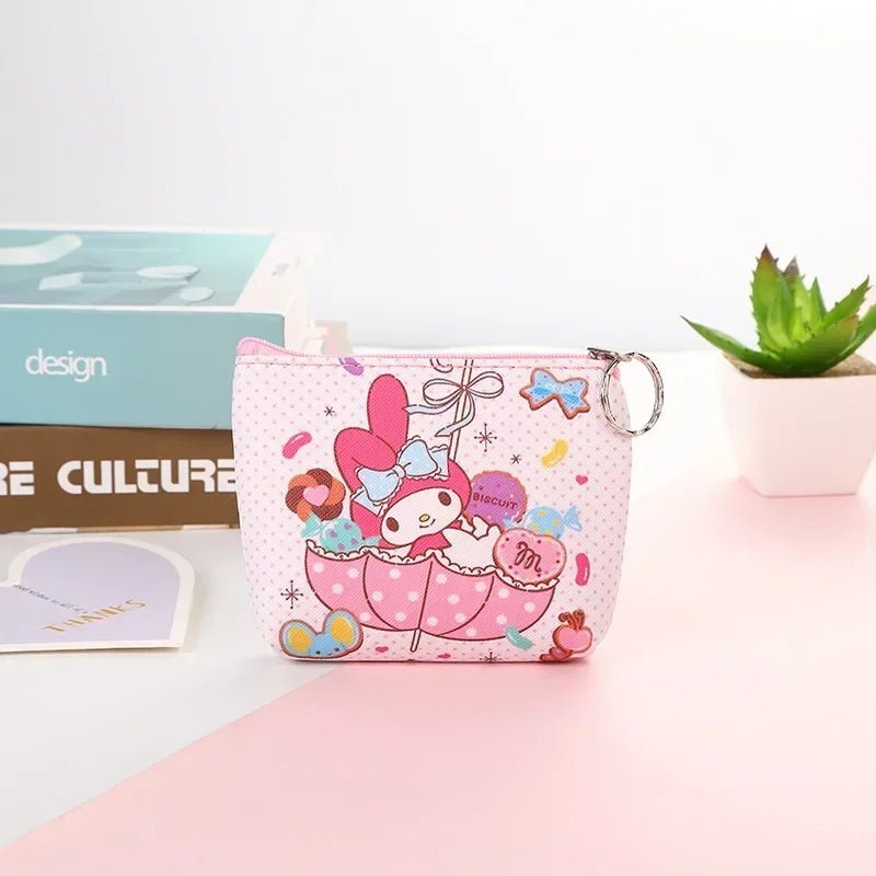 Monedero de Hello Kitty, monederos con dibujos de animales, melodía de PU, bonito bolso tipo billetera, llaveros, bolsa de almacenamiento, Mini bolsa Sanrio Kuromi Kawaii
