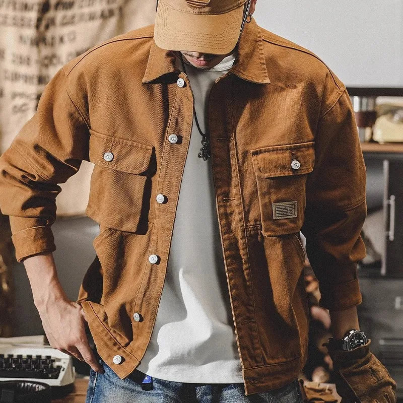 Chaquetas vaqueras para hombre, abrigo de una botonadura, cárdigan, chaqueta con cuello vuelto, prendas de vestir exteriores, manga larga, bolsillos, botones, informales sueltos