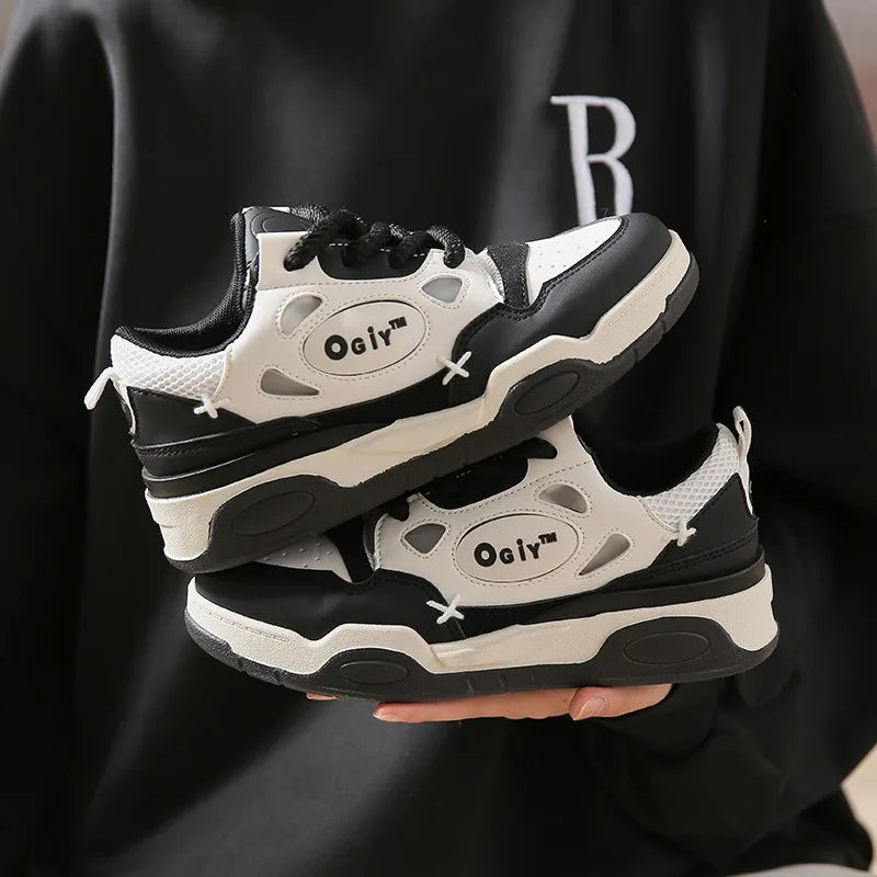 Zapatillas de deporte gruesas para hombre, zapatos de suela suave para correr, informales, de cuero de microfibra, transpirables, con plataforma aumentada de altura