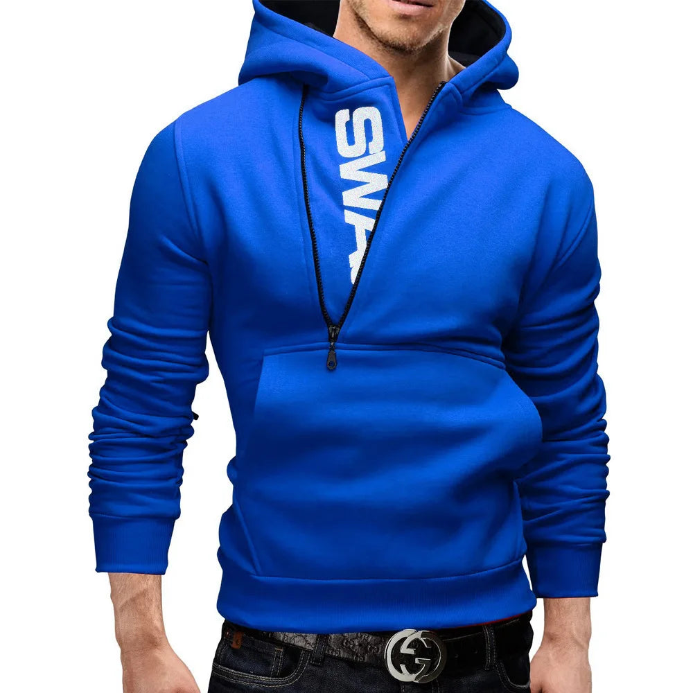 Sudadera con capucha de manga larga para hombre, suéter con cremallera, cuello alto, chaqueta superior, abrigo, color negro