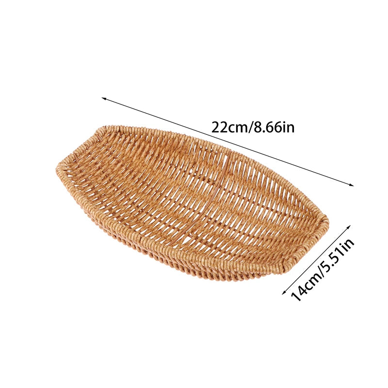 Bandeja de almacenamiento cuadrada ovalada de mimbre para frutas, pan y aperitivos, cesta de exhibición para Bar de café, organizador nórdico de artículos diversos y cosméticos de escritorio