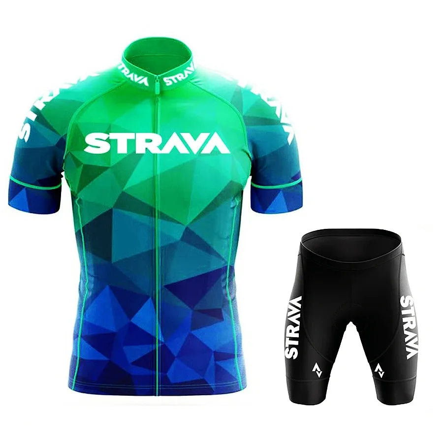 Strava-Conjunto de ciclismo para hombre, pantalones cortos para bicicleta, conjunto deportivo para bicicleta de carretera, Jersey para ciclismo de montaña, ropa transpirable de verano, uniforme profesional