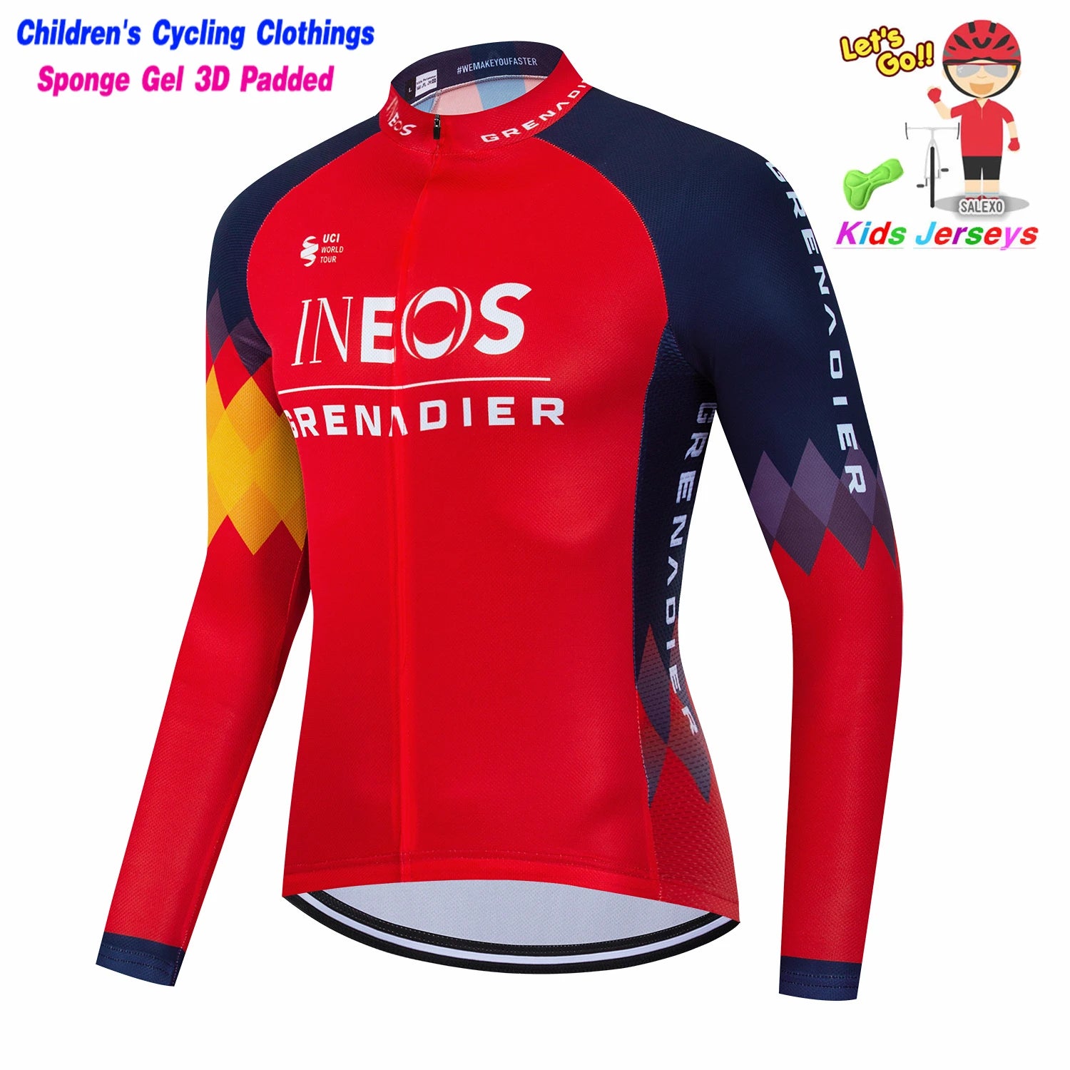 INEOS-Conjunto de Ropa de Ciclismo para niños y niñas, jersey de manga larga para primavera y otoño, 2023