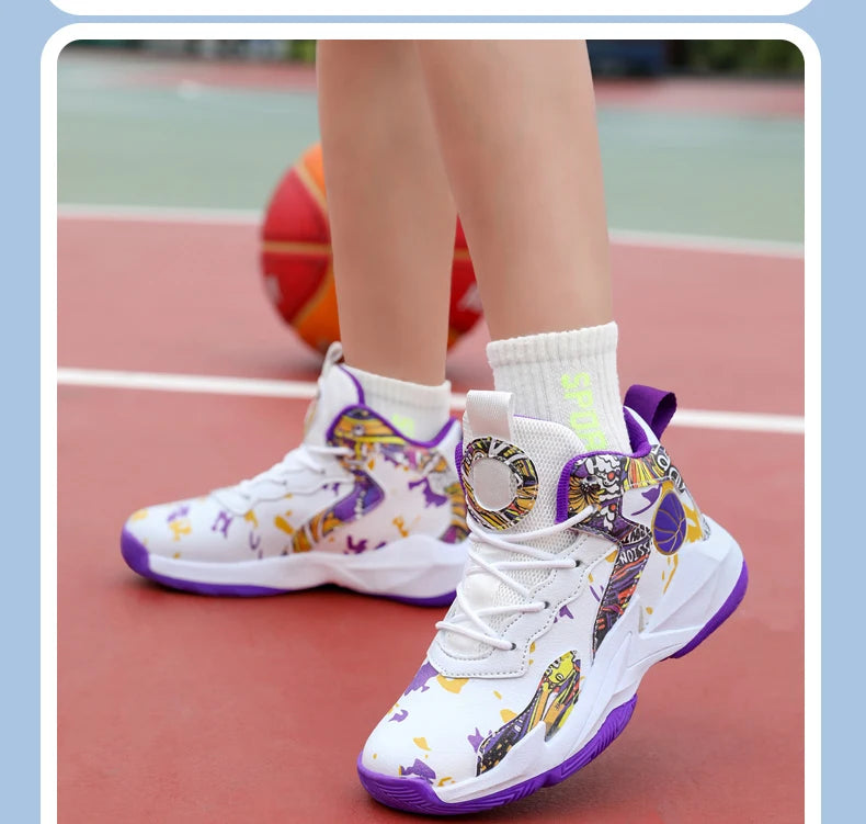 Zapatillas de baloncesto de moda para niños, zapatillas altas, zapatillas deportivas informales para niños, zapatillas de gimnasio antideslizantes con protección en el tobillo para niños