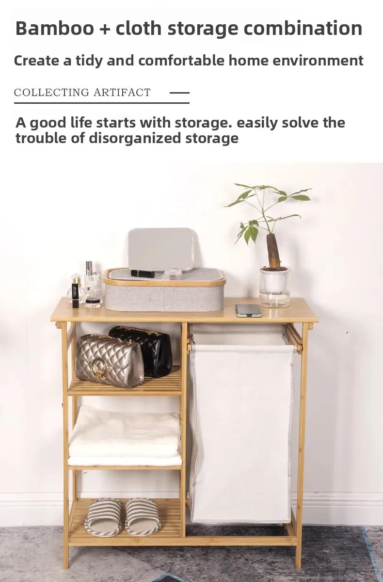 Cesta de lavandería multifuncional de tela de bambú, estante de almacenamiento ordenado para dormitorio, sala de estar, solución organizadora de baño