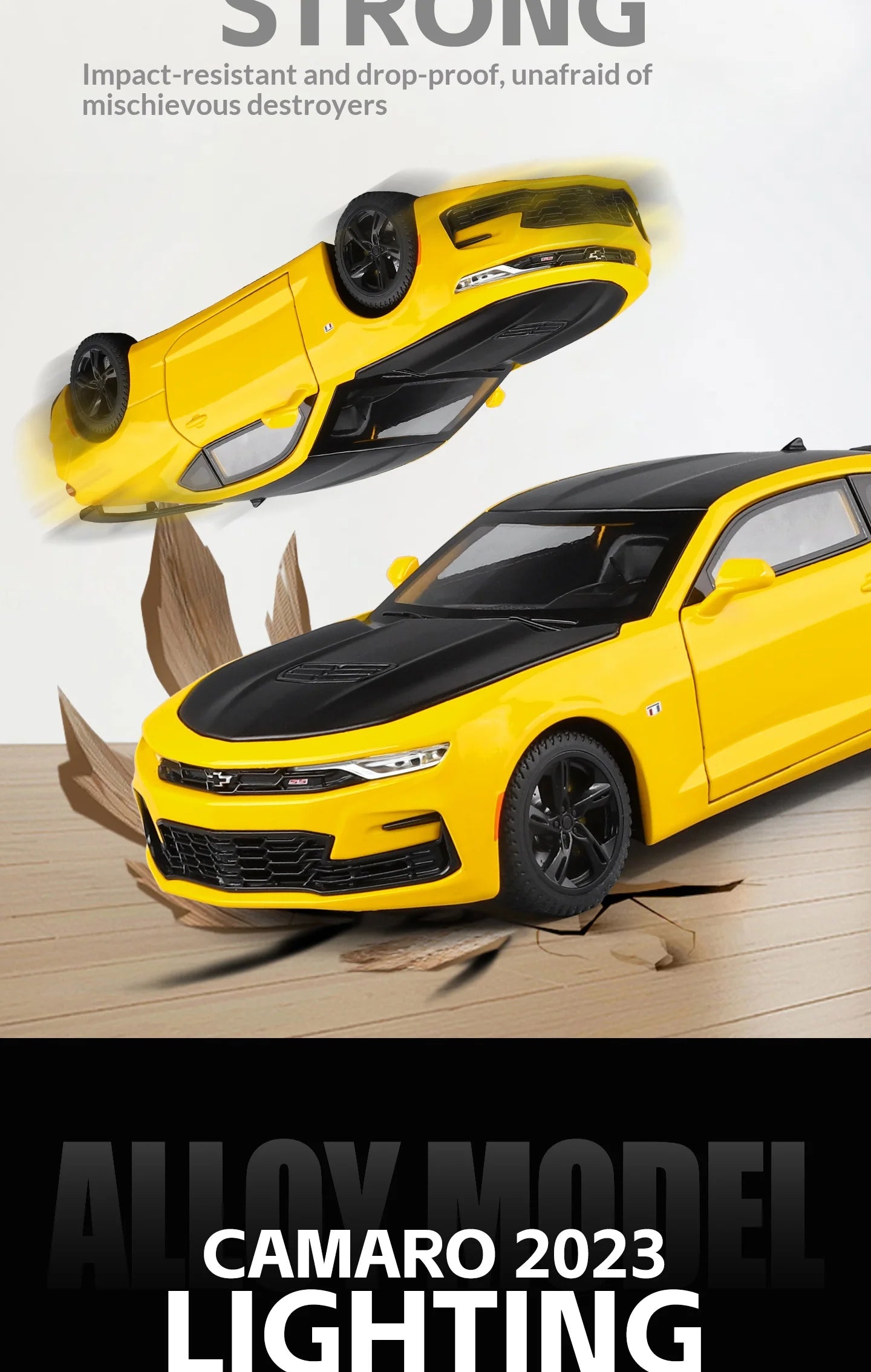Modelo de coche de aleación Camaro - Puertas abiertas - Absorción de impactos de neumáticos de goma - Cuerpo de metal fundido a presión - Decoraciones para automóviles