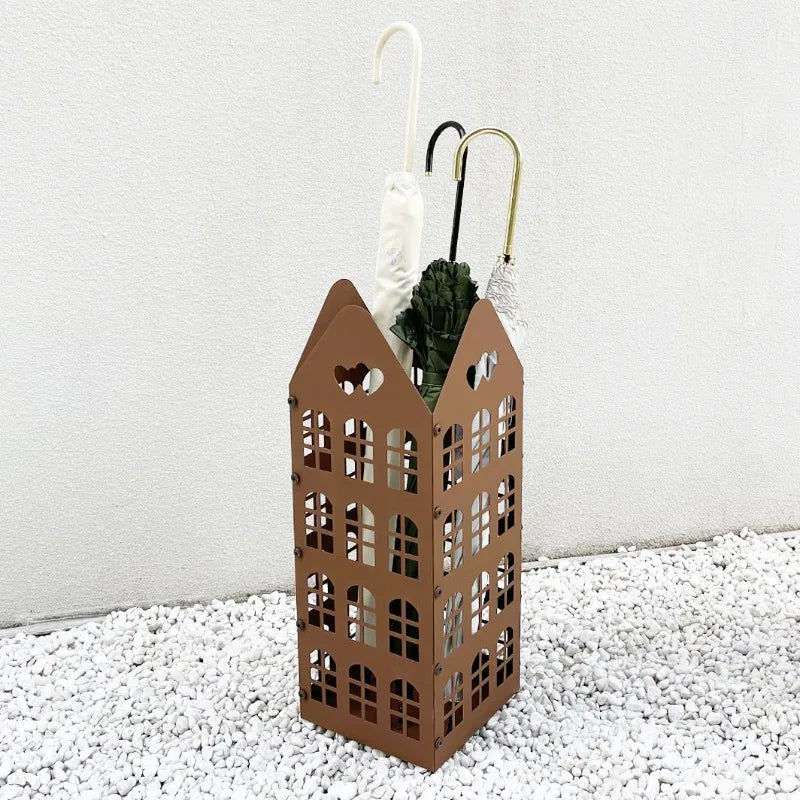 Cubo de Metal para paraguas, soporte moderno para paraguas, cesta para paraguas hueca de entrada elegante, cajas de almacenamiento para paraguas de negocios para interiores