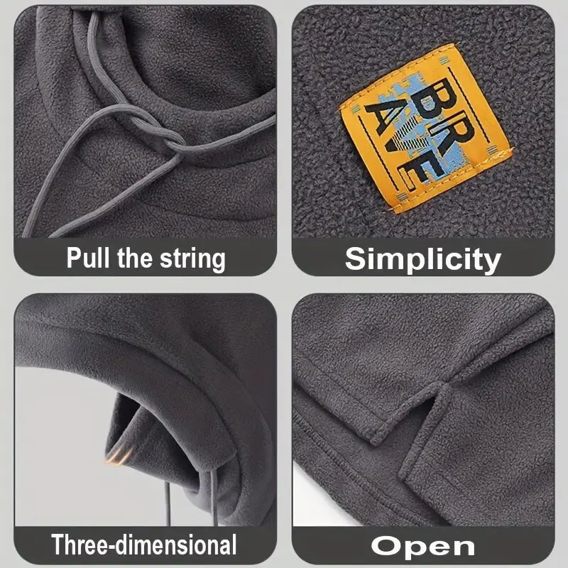 Pasamontañas de invierno unisex con capucha de punto, máscara a prueba de viento con cordón, gorro de motociclismo, gorro de punto cálido para clima frío