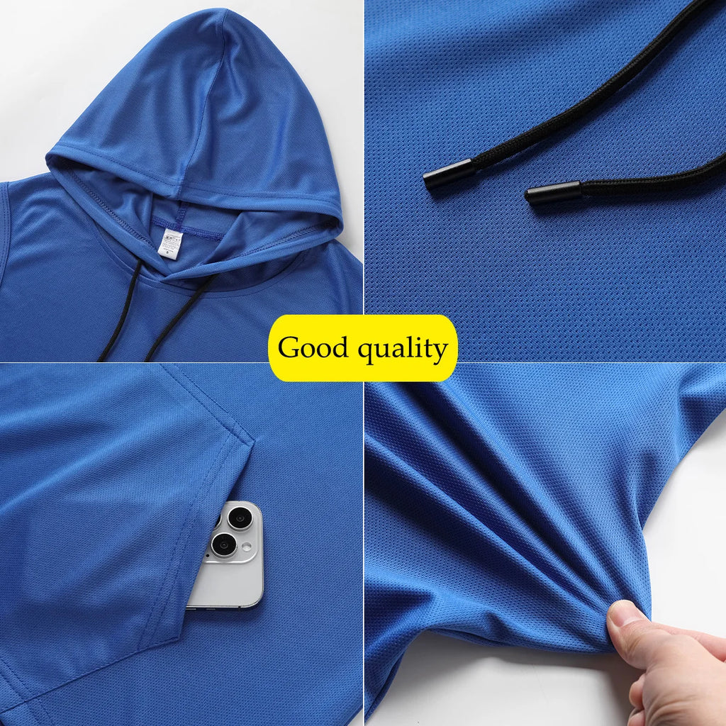 [Tamaño de EE. UU.] Camiseta de gimnasio de secado rápido ropa de calle deportiva Sudadera con capucha de moda camiseta negra 2025 verano camisetas de manga corta