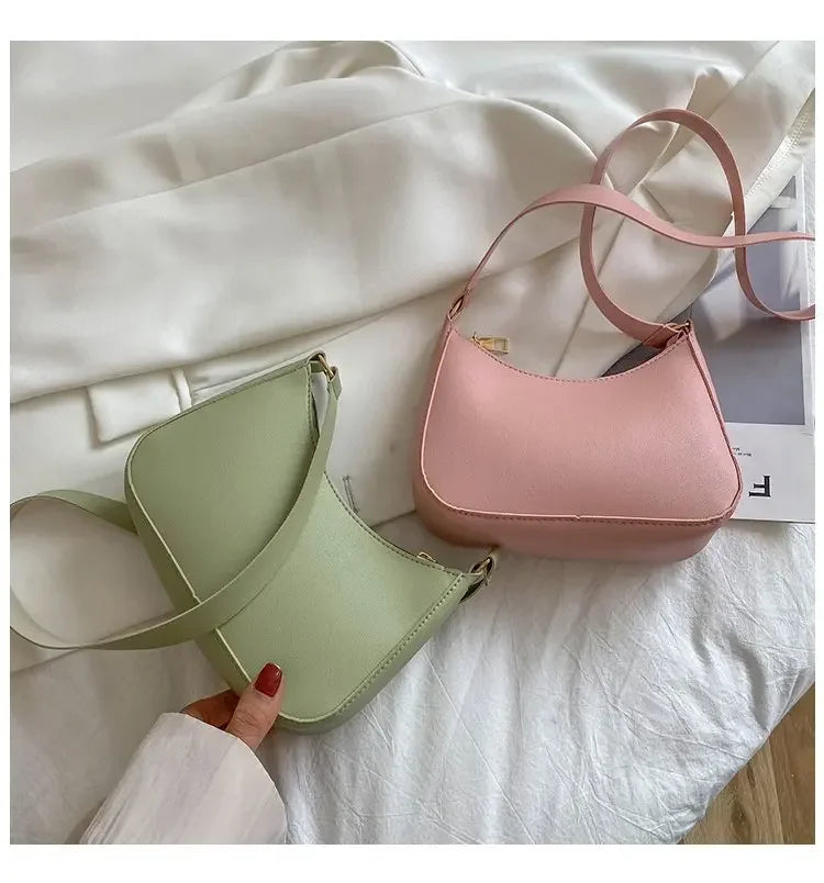 Bolso de mano Retro de cuero PU para mujer, bolsa de hombro y axilas, informal, Color sólido, a la moda, novedad