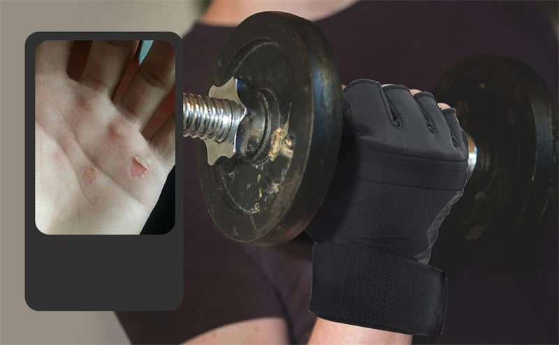 Guantes de Fitness levantamiento de pesas mancuernas culturismo Crossfit Pull Ups entrenamiento guantes de gimnasio para hombre