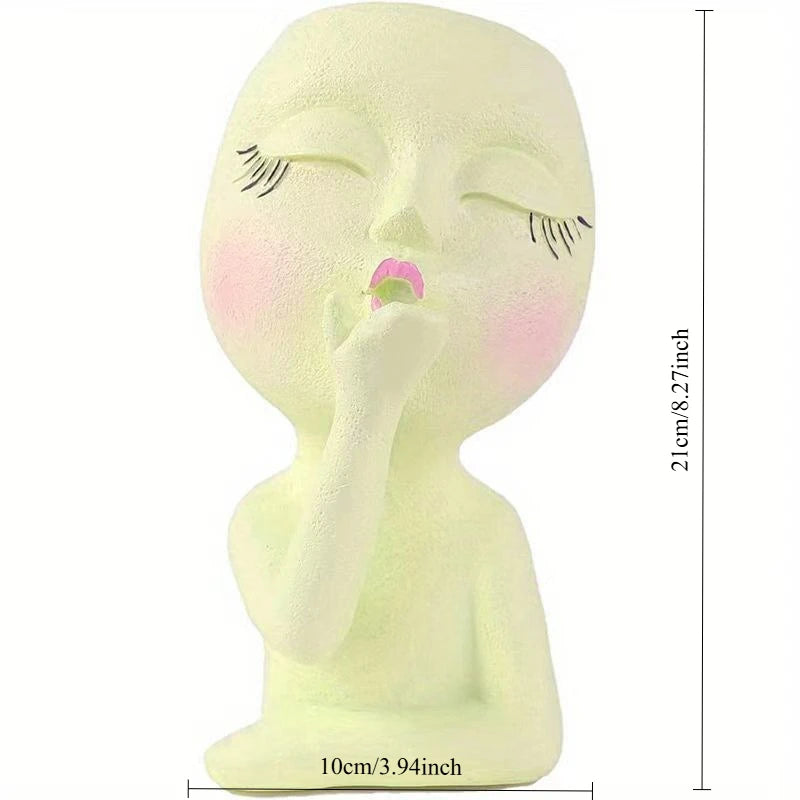 Muñeca creativa de jardinería, adornos de resina, maceta suculenta, planta verde, maceta con forma de cabeza humana