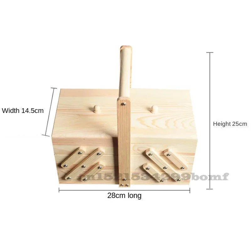 Caja de almacenamiento de costura de madera maciza, organizador multicapa, almacenamiento plegable portátil, solución de clasificación doméstica, diseño conveniente