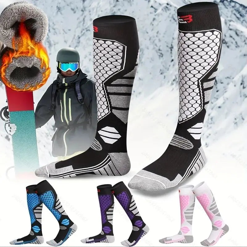 Calcetines de esquí cálidos para invierno, calcetines de compresión transpirables y gruesos antideslizantes para Snowboard, calcetines térmicos que absorben la humedad hasta la rodilla