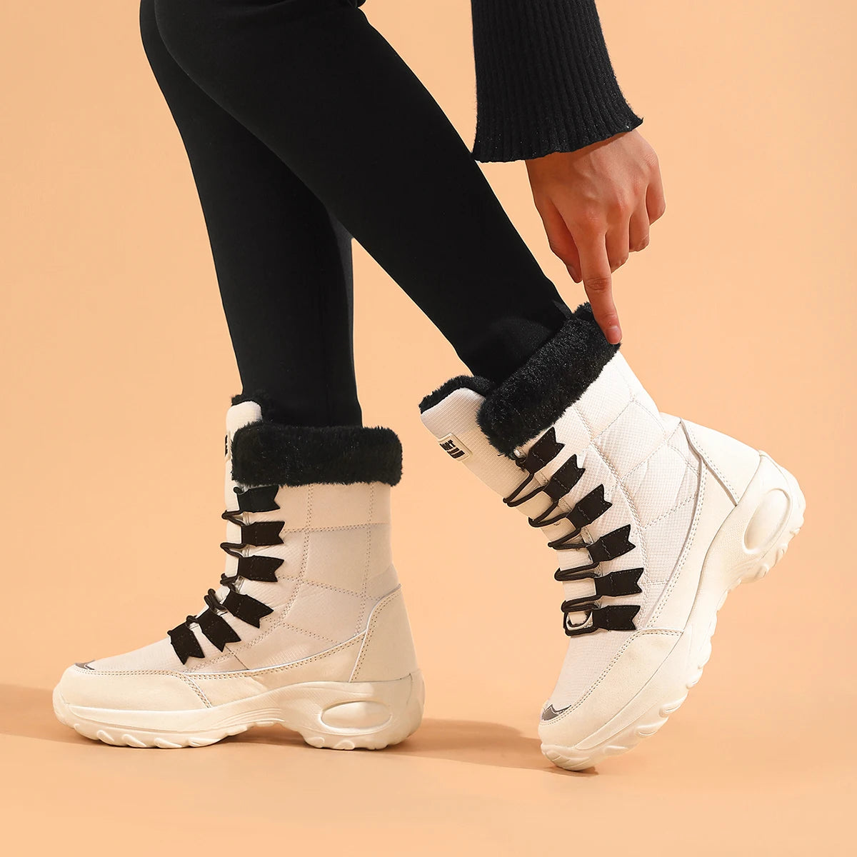 Zapatos de invierno impermeables para mujer, cómodas botas de senderismo al tobillo para exteriores, botas altas con plataforma de piel, botas de nieve cálidas