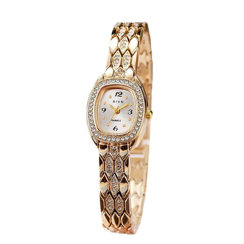 2026 nuevo reloj de cuarzo Retro para mujer, exquisito reloj de pulsera con forma de barril de vino con tachuelas de diamantes, Relojes de pulsera Dropshipping